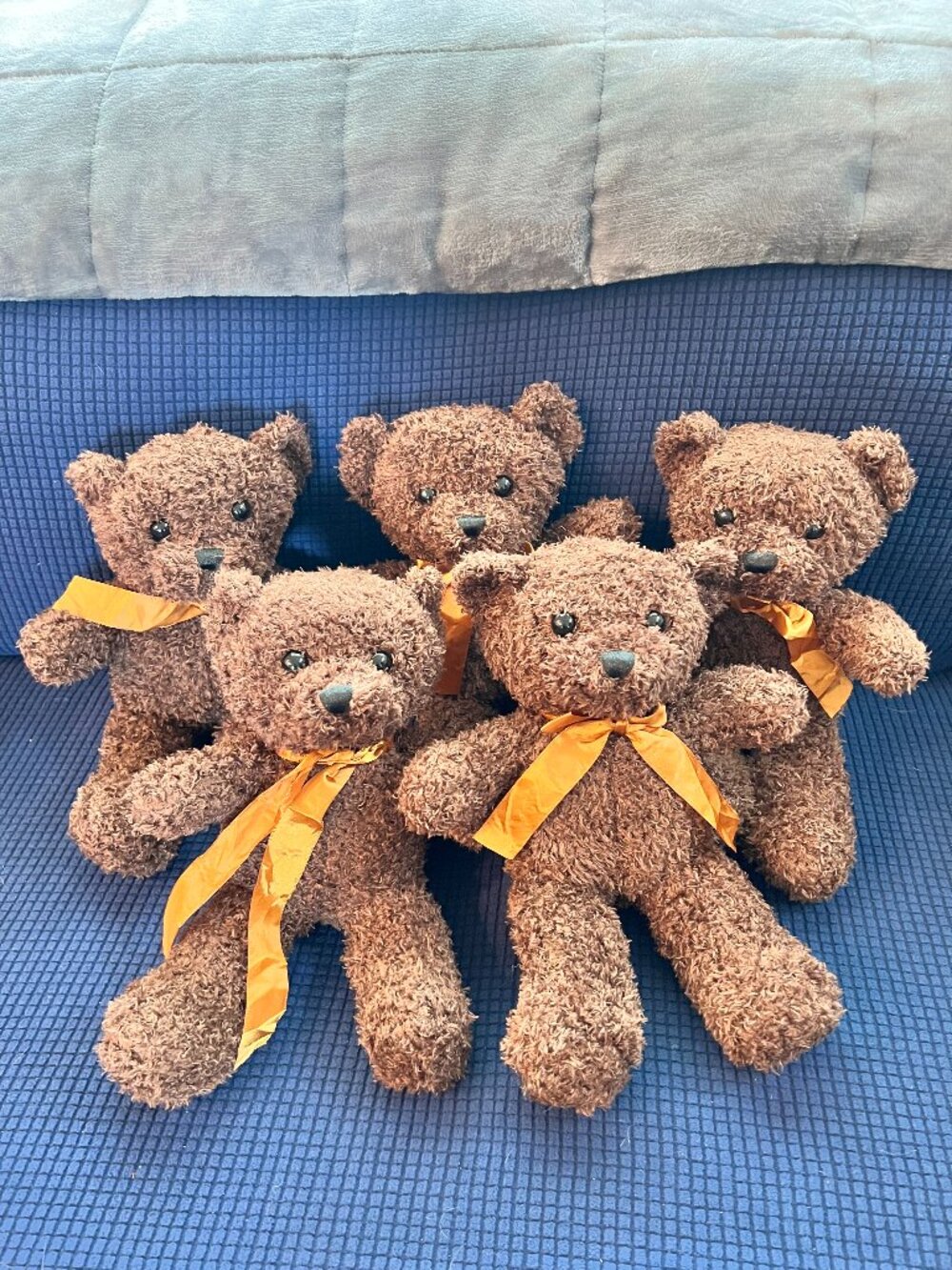 Lot of 5 Charming Brown Stuffed Bears with Orange Bow Ties